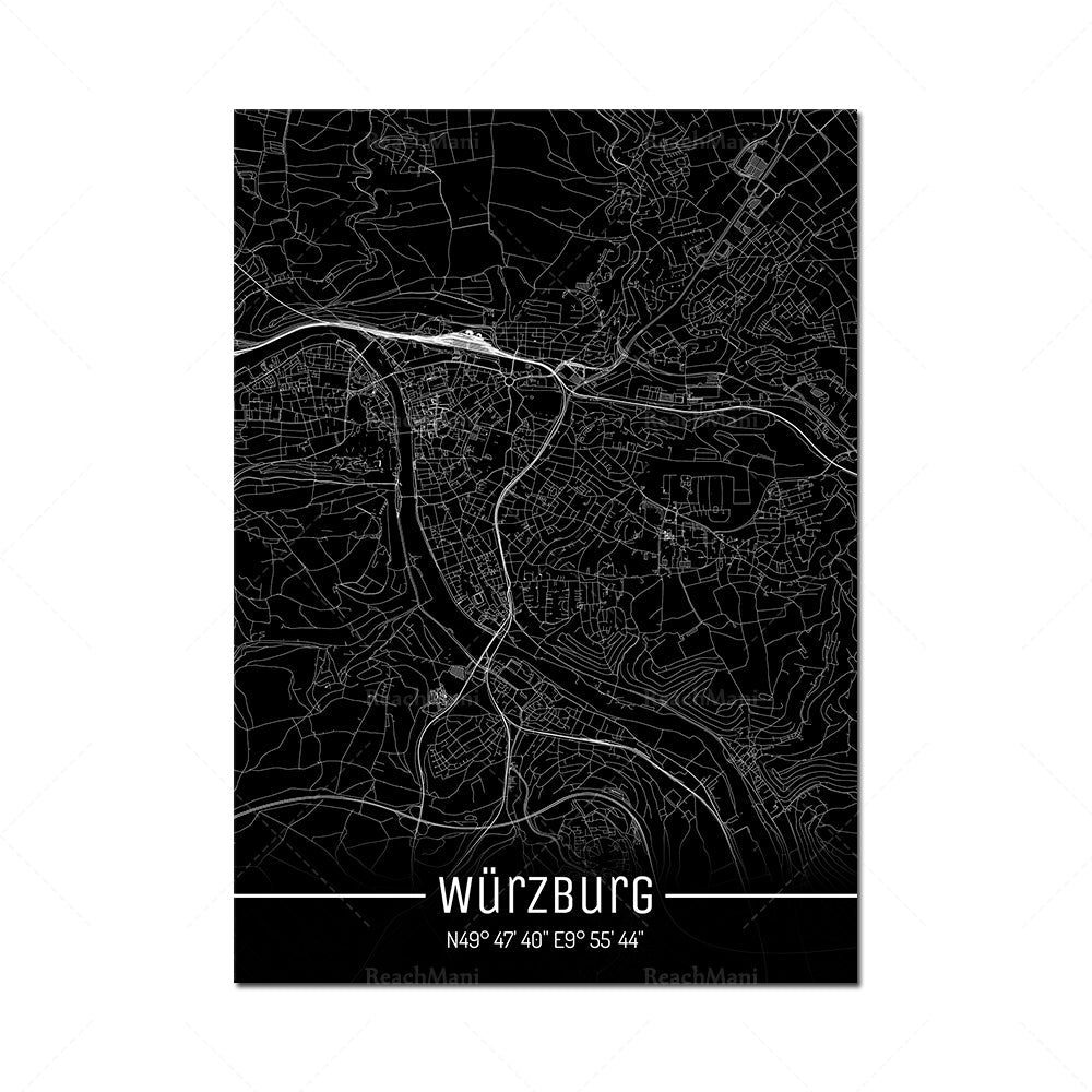 Map Black Line Poster Canvas Painting Home Decor Wall Art PearlNestDecor.com