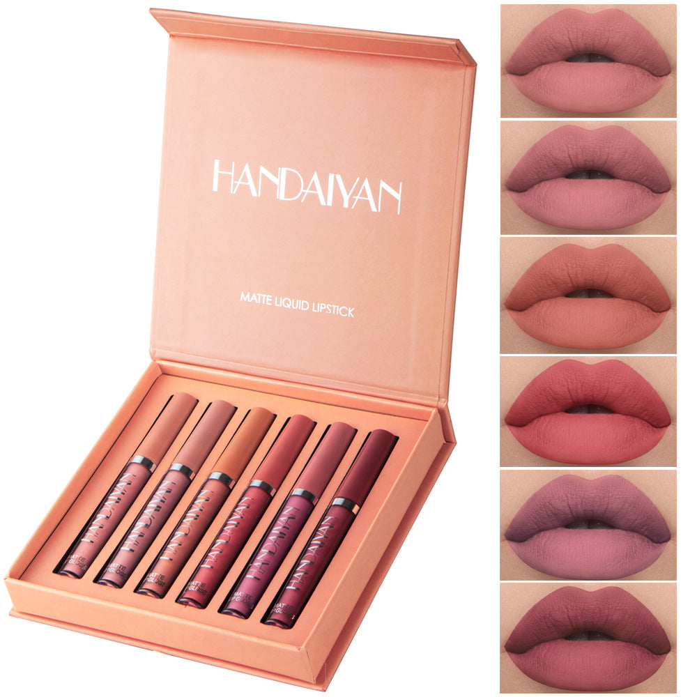 Handaiyan Matte Lip Glaze Liquid Lipstick Mini Tube Lip Gloss Waterproof Non Stick Cup Lip Gloss Genuine LadyShow.Store