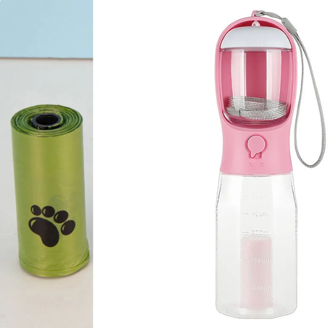 Portable Cat Dog Water Bottle Food Feeder Drinker Poop Dispenser 3 In 1 Leak-proof Multifunctional Dog Water Bottle Pet Products LadyShow.Store