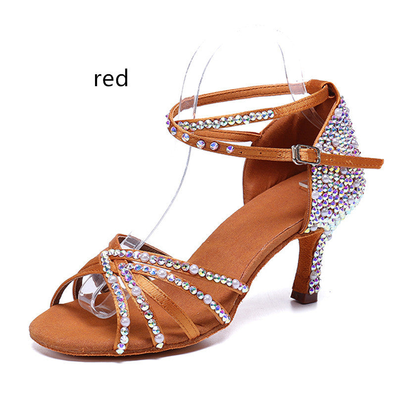 Latin Dance Shoes Rhinestone Pearl Satin Women LadyShow.Store
