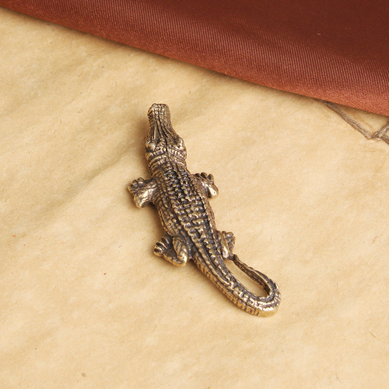 Distressed Solid Brass Alligator Keychain Pendant LadyShow.Store
