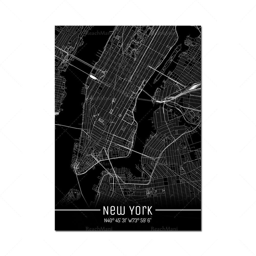 Map Black Line Poster Canvas Painting Home Decor Wall Art PearlNestDecor.com