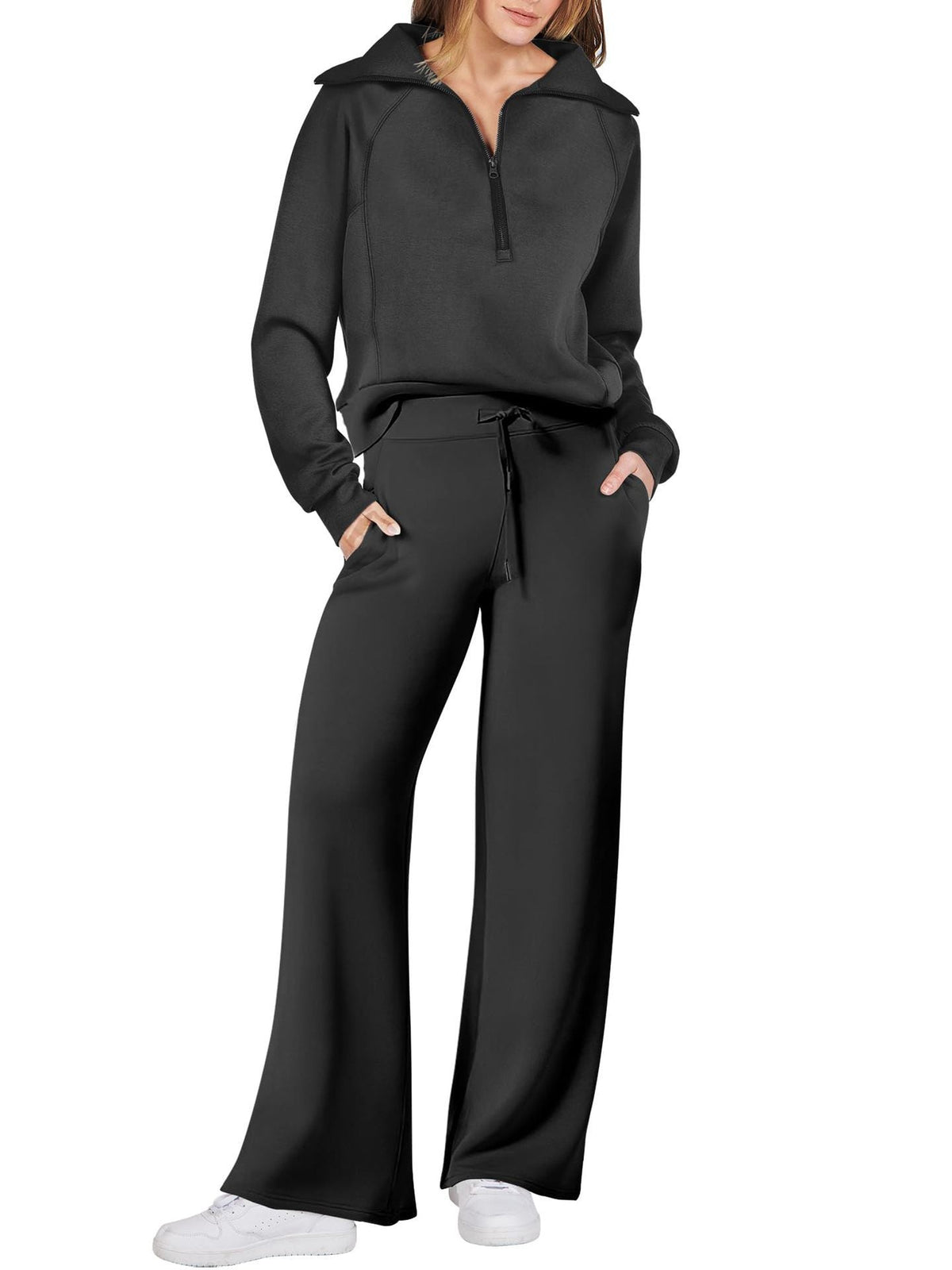 Leisure Sports Suit Long-sleeve Zipper Sweatshirt Wide Leg Pants Two-piece Set NorixaFashion.com