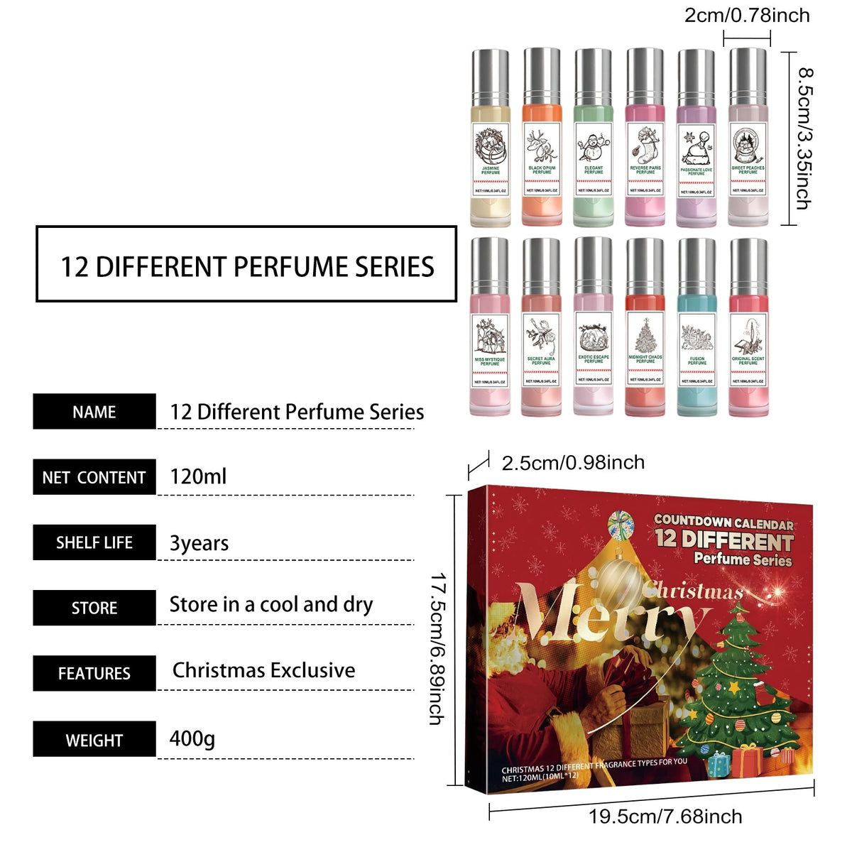Christmas Countdown Perfume Gift Box 1 Set  Product Size 2 X 2 X 8.5cm Tri Light Beauty