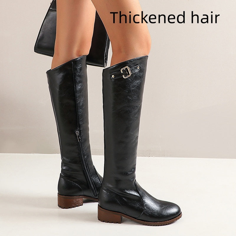Retro Casual Women's Chunky Heel Knight Boots NorixaFashion.com