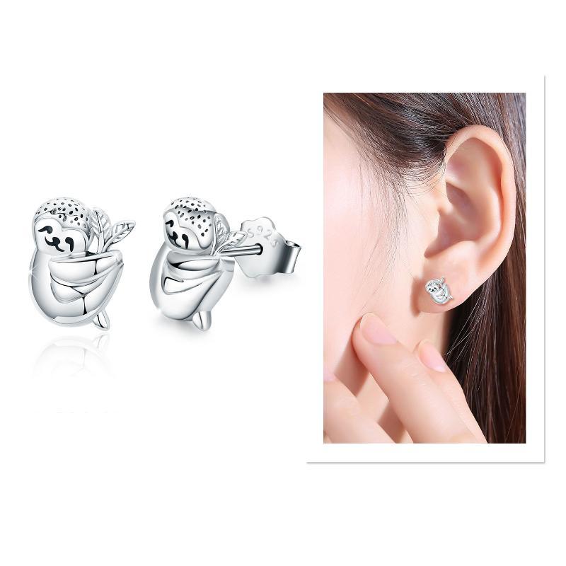 925 Sterling Silver Sloth Small Animal Hypoallergenic Earrings For Sensitive Ears LadyShow.Store