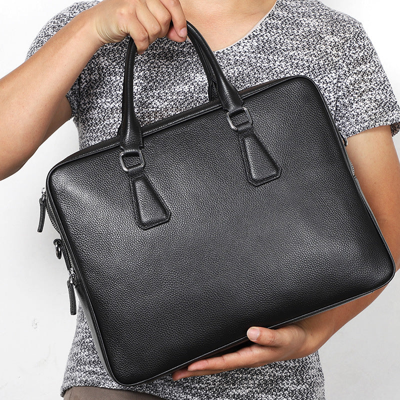 Handbag Men's Leather Briefcase Cowhide Horizontal Large Capacity CJD