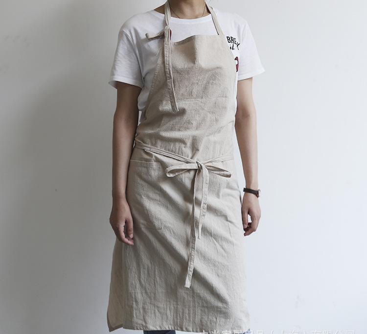 Solid Color Kitchen Apron Japanese Style Korean Style Sleeveless Multi-color Cotton And Linen PearlNestDecor.com