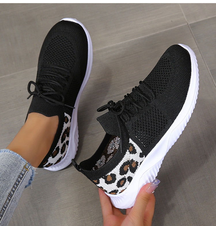 White Shoes Women Leopard Print Lace-up Sneakers Sports CJD