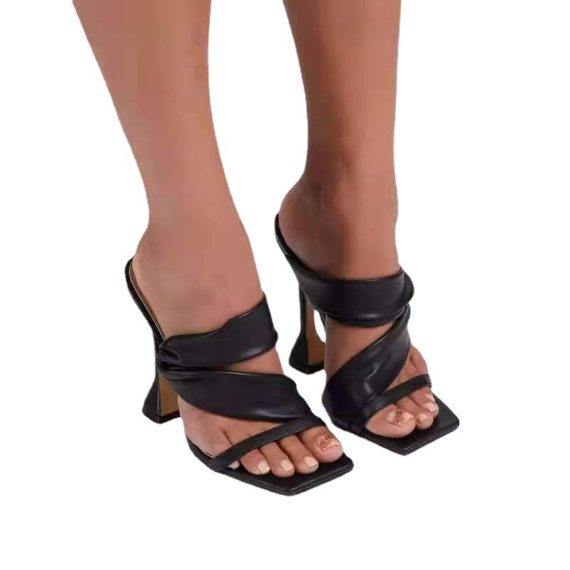 Women's Large Size High Heel Stiletto Square Toe Golden Slippers LadyShow.Store