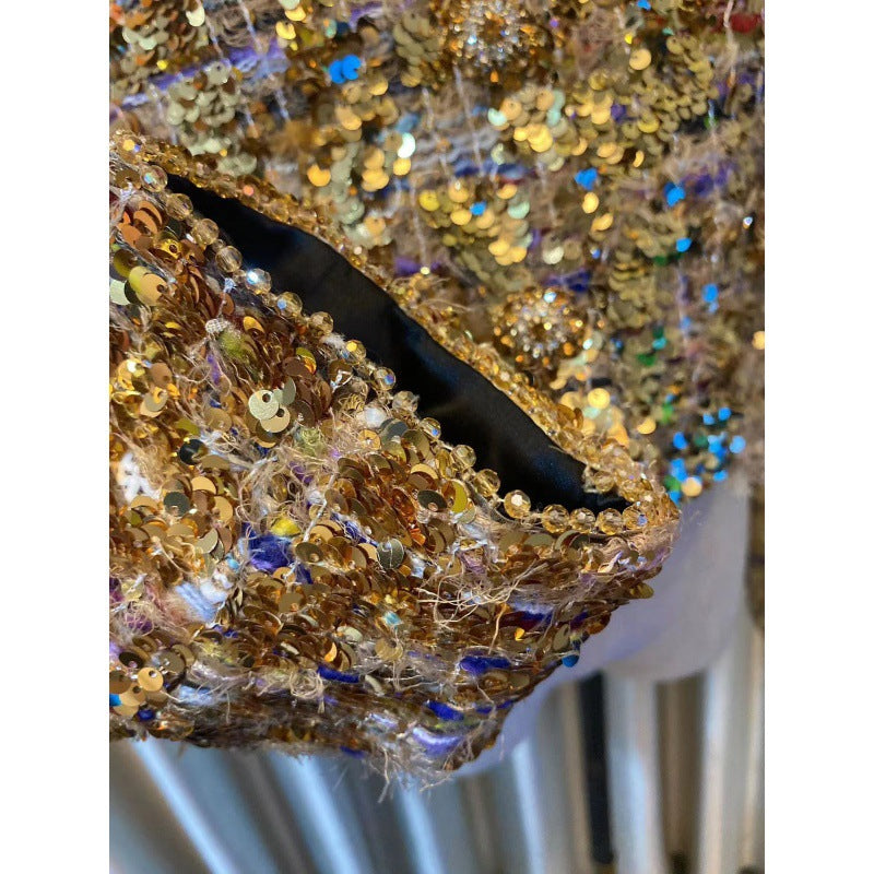 Gold Sequins Light Luxury Heavy Industry Advanced Ladies Fashion French Coat Best YouTube Store
