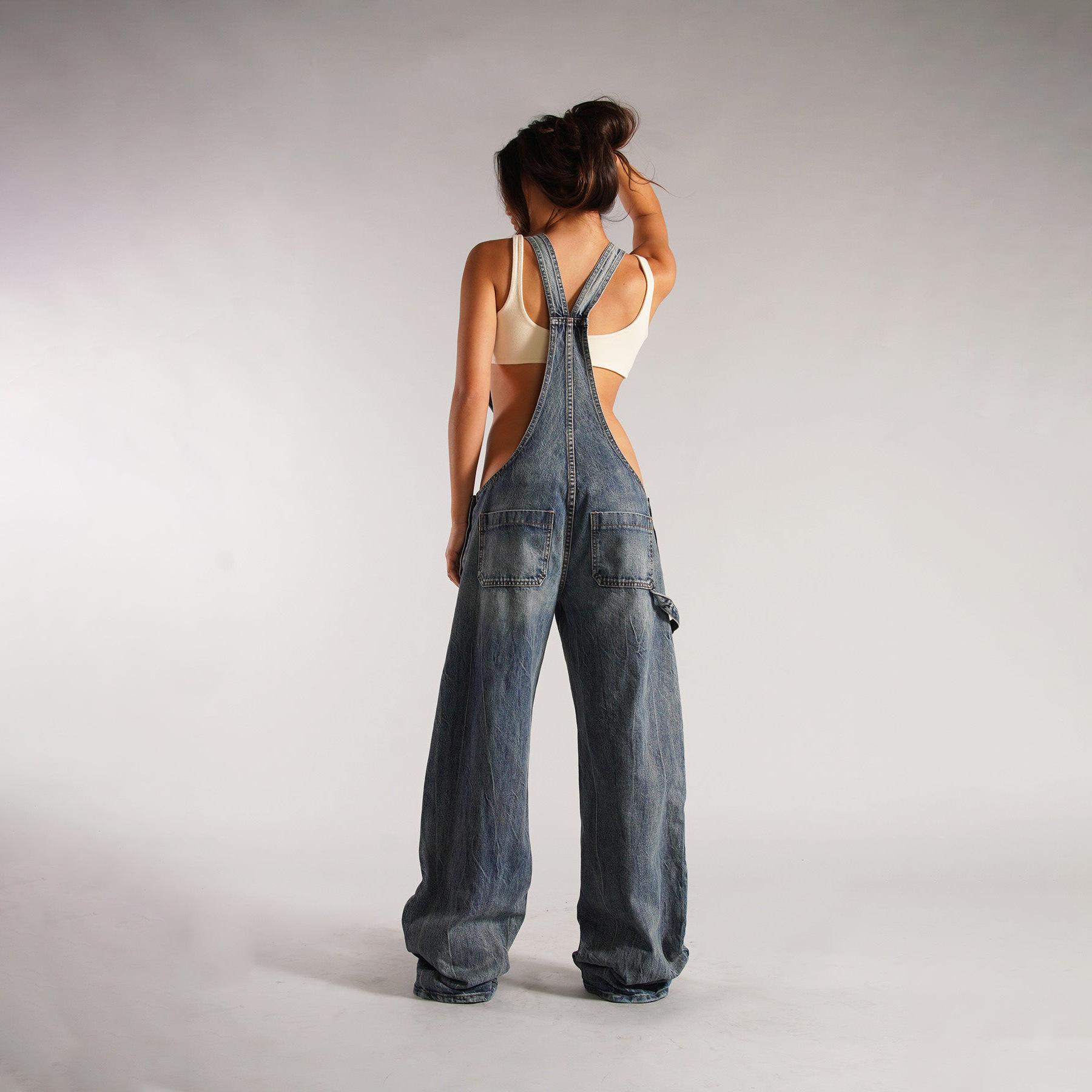 Loose Fit Denim Overalls Pi-Mart