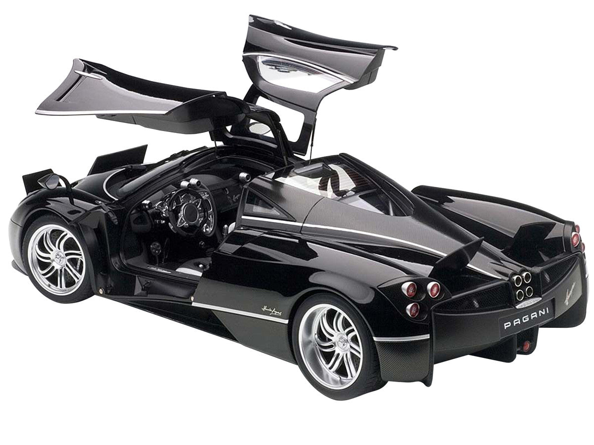 Pagani Huayra Gloss Black with Silver Stripes and Silver Wheels 1/12 Model Car by Autoart LuxuryLifeWay Online Store