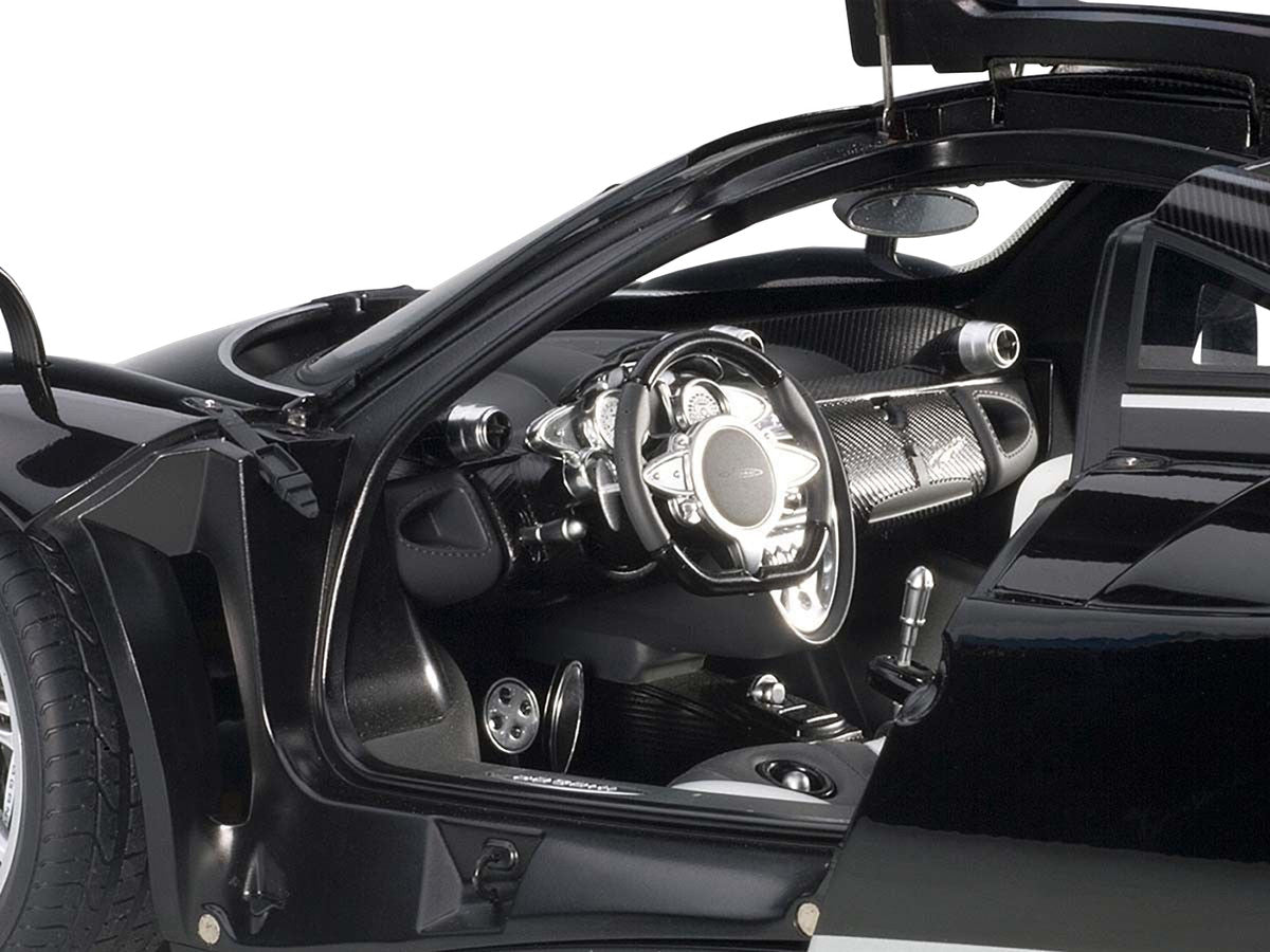 Pagani Huayra Gloss Black with Silver Stripes and Silver Wheels 1/12 Model Car by Autoart LuxuryLifeWay Online Store