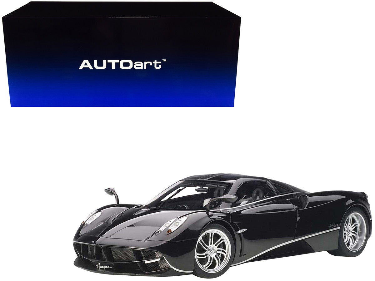 Pagani Huayra Gloss Black with Silver Stripes and Silver Wheels 1/12 Model Car by Autoart LuxuryLifeWay Online Store