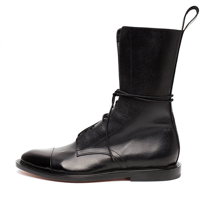 Mid-tube Locomotive Boots Lace-up Black Low-heeled LadyShow.Store