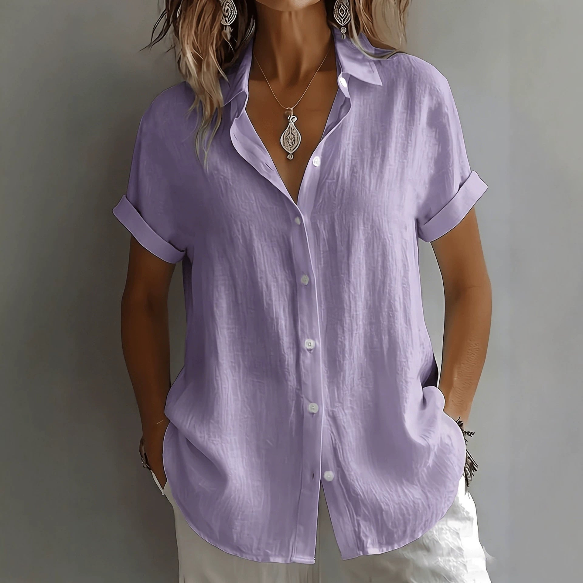 Womens Breathable Pleated-texture Casual Blouse NorixaFashion.com