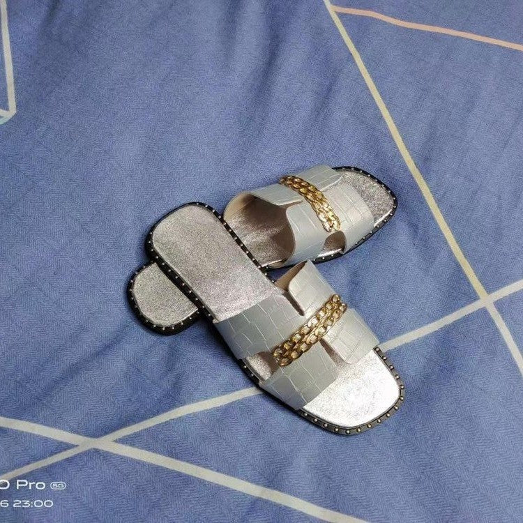 Beach Casual Flat Heel Chain One-line Women's Sandals LadyShow.Store