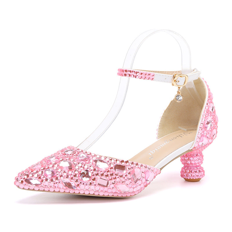 Low-top Summer New Blue Color Pointed Gourd Heel Rhinestone Multi-color Fashion Wedding Banquet Women's Shoes LuxuryLifeWay Online Store