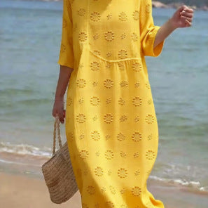 Printed Ladies Long-sleeved Round Neck Dress LadyShow.Store