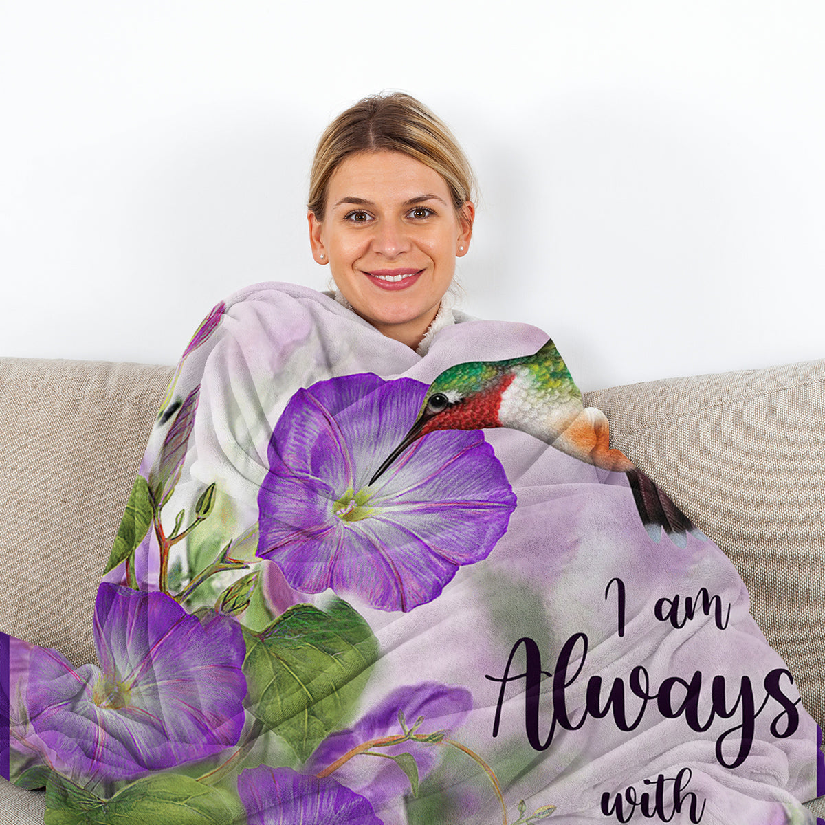 1pc Purple Morning Glory Hummingbird Print Flannel Blanket, Comfortable And Warm Home Throw For Bed, Sofa, Camping, And Multi-Scene Use With Seasonal Versatility PearlNestDecor.com