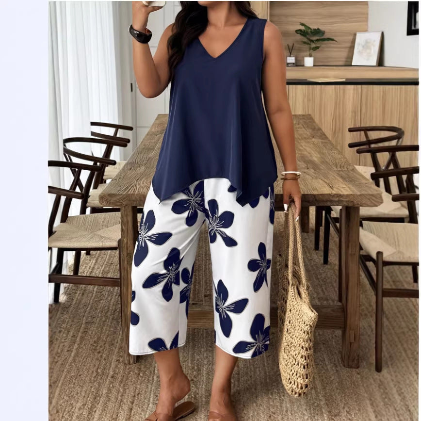 Women's Casual Elegant Printed Cropped Pants Set LadyShow.Store