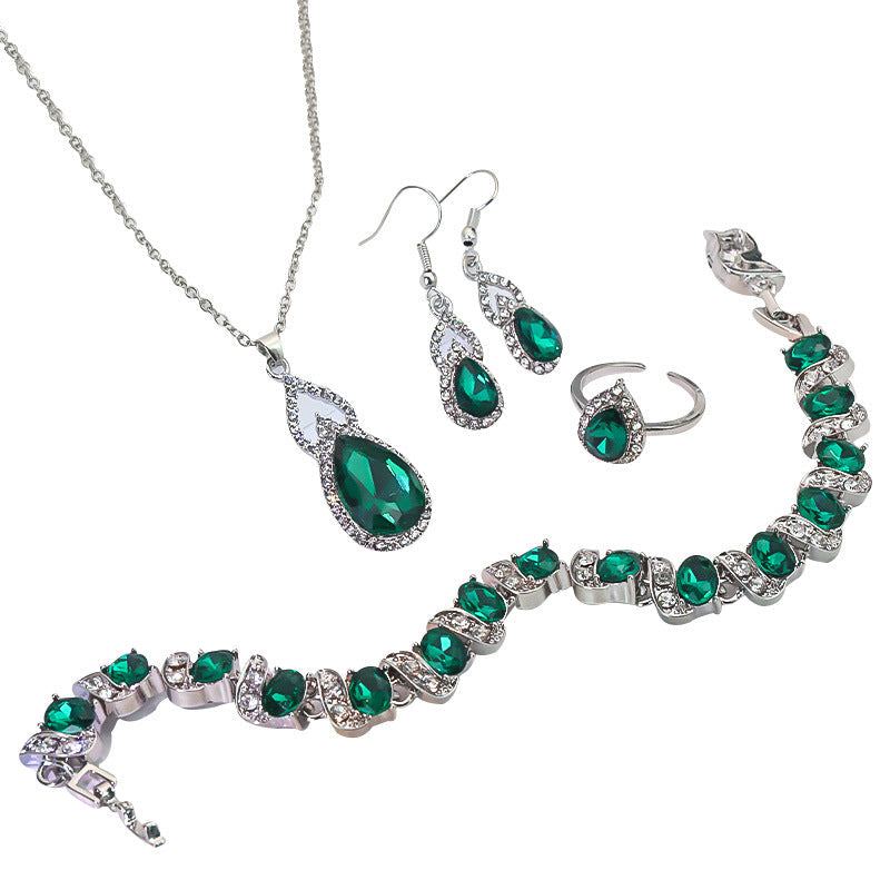 Light Luxury Zircon Necklace Earrings Open Ring Jewelry Suit LadyShow.Store