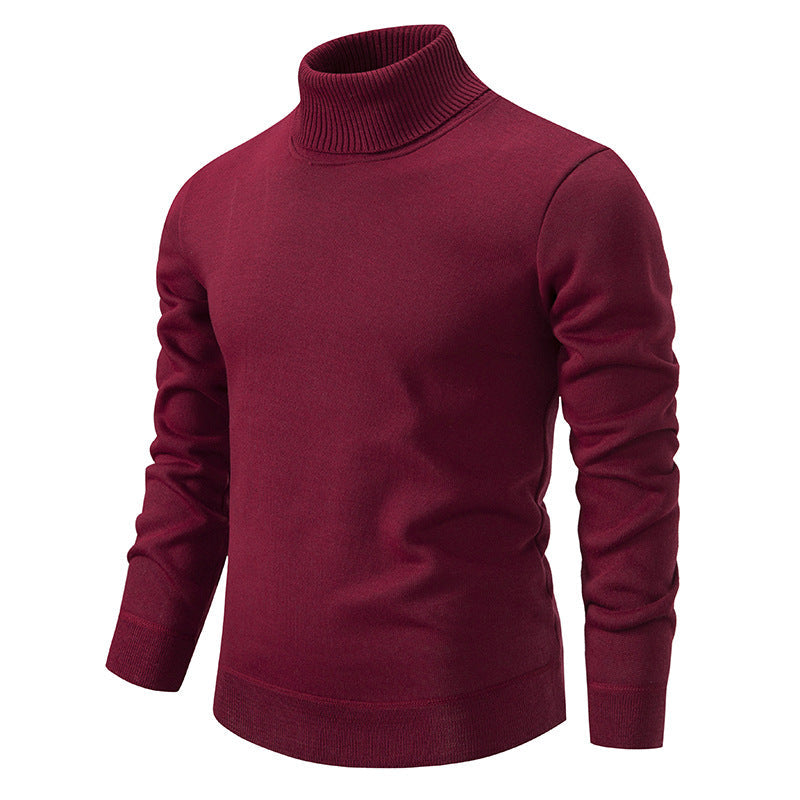 Men's Turtleneck Pullover Sweater Fashion Solid Color Fleece Lined Knitted Long-sleeved Top Clothing LadyShow.Store