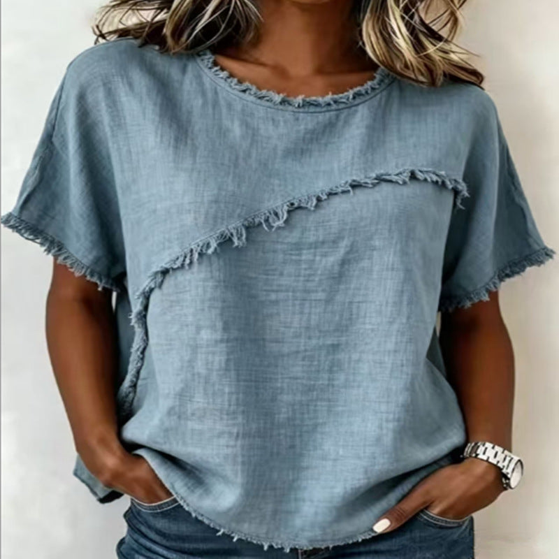 Women's Round-Neck Casual Loose Short-Sleeve Top NorixaFashion.com