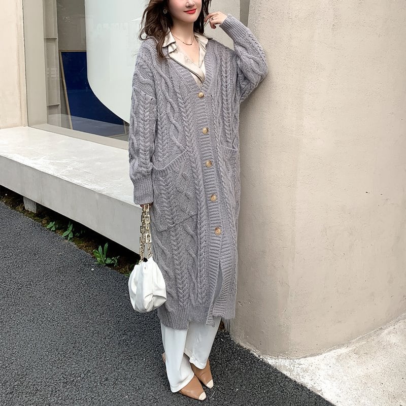 Mid-Length Mohair Knitted Cardigan Jacket for Women Pi-Mart