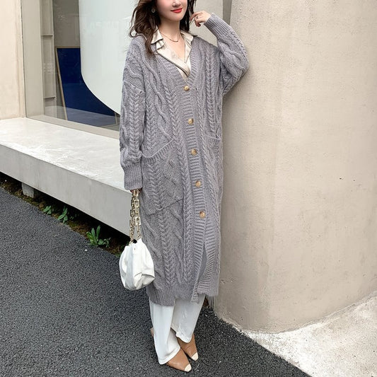 Mid-Length Mohair Knitted Cardigan Jacket for Women Pi-Mart
