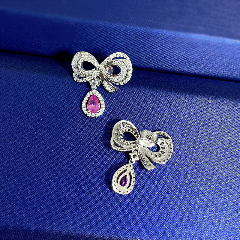 S925 Silver Water Drop Bow Earrings LadyShow.Store