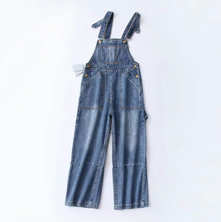 Loose Pocket Overalls Denim Pants Pi-Mart