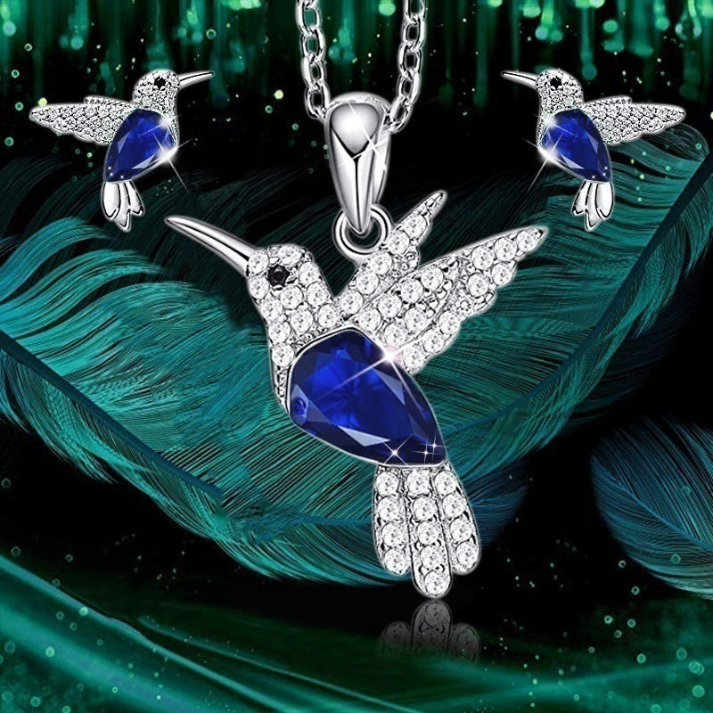 Hummingbird Jewelry Set Silver Plated Chain Necklace Stud LadyShow.Store