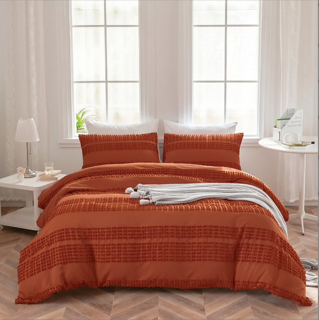 Home Textile Quilt Cover Three-piece Bedding Set Solid Color Cut Flower Quilt Cover Set