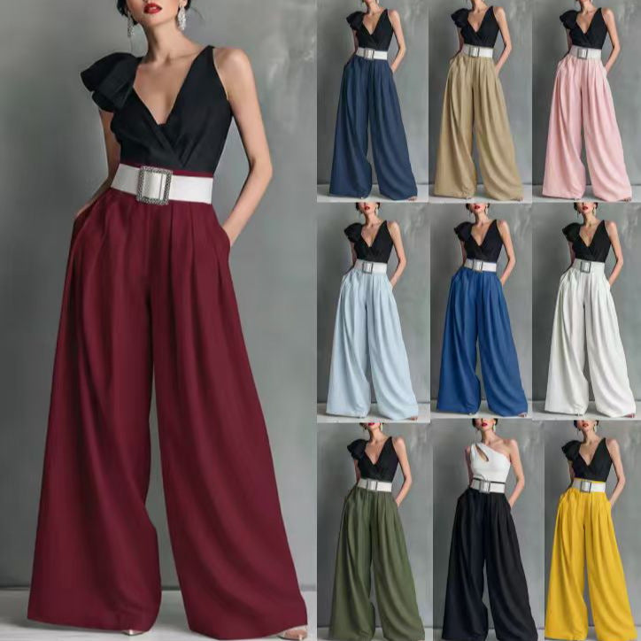 Fashionable Versatile High-waisted Loose-fitting Solid-color Casual Pants NorixaFashion.com