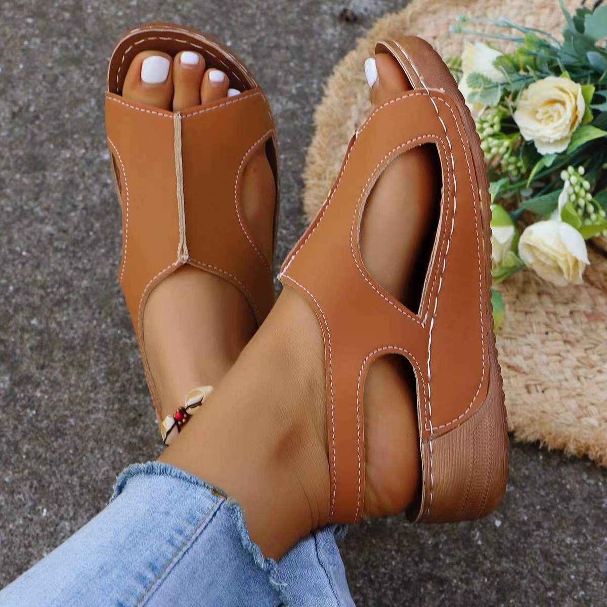 New Summer Wedges Sandals With Elastic Band Design Casual Fish Mouth Shoes For Women CJD