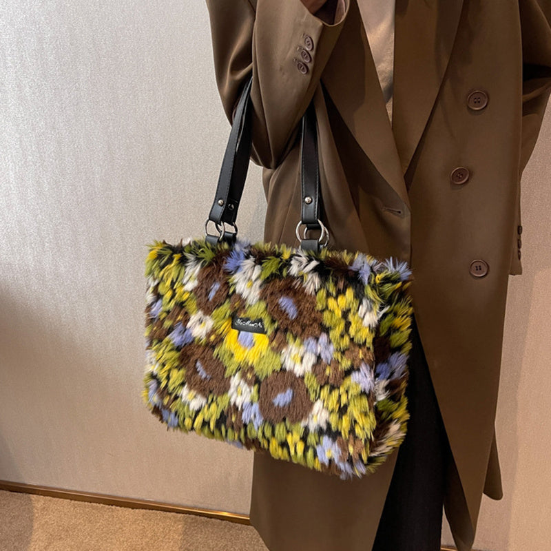 Winter Plush Flower Shoulder Bag NorixaFashion.com