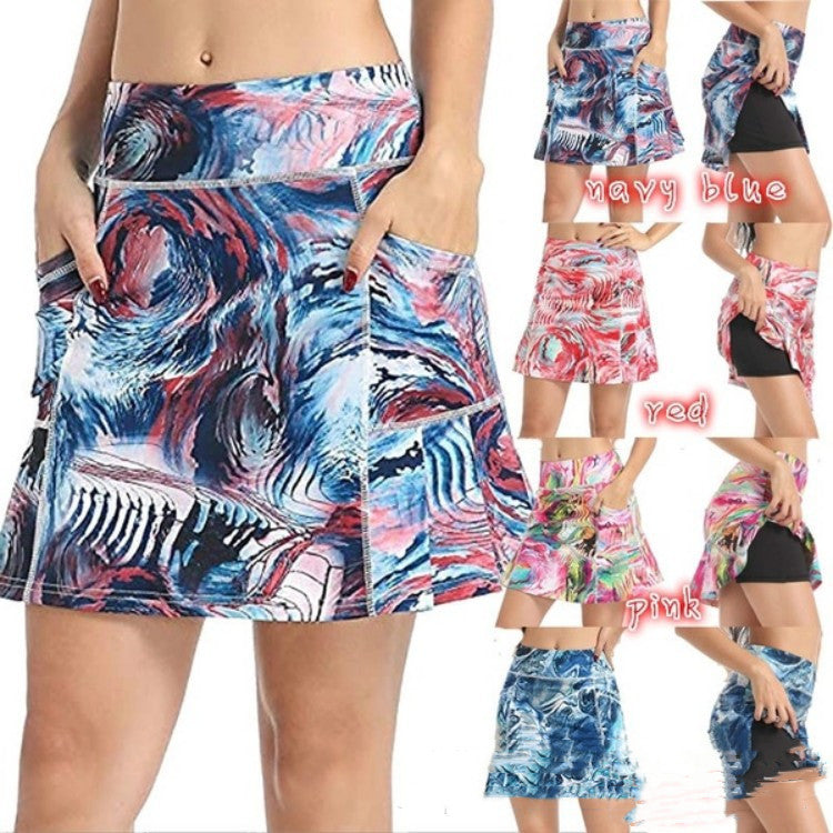 Women's Short Culottes Tennis Running Workout Two-layer High Top Sports Dress With Pockets