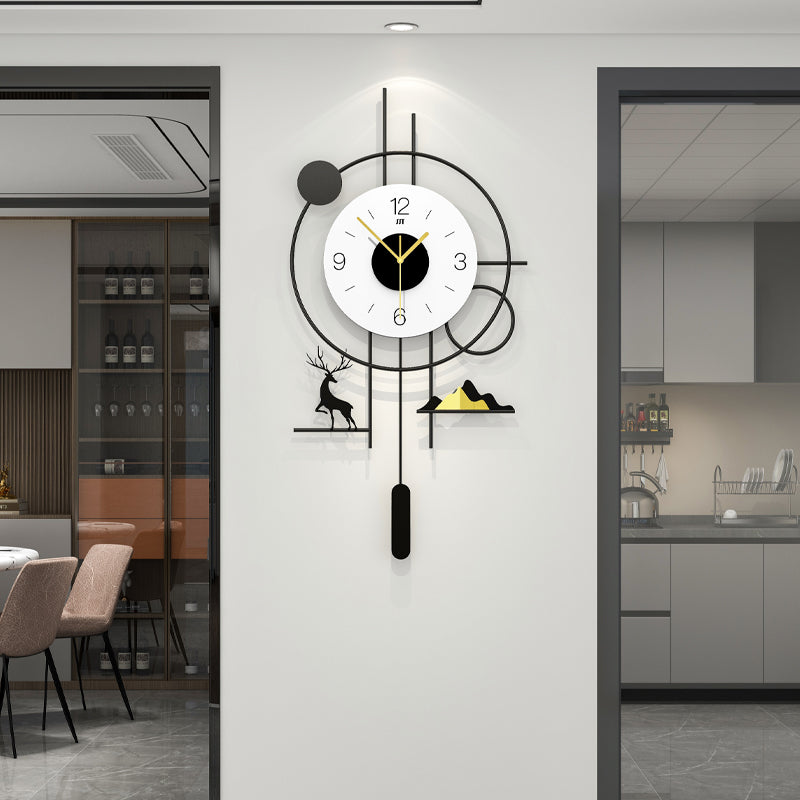 Modern Geometric Deer Pendulum Wall Clock Minimalist Living Room Decor PearlNestDecor.com