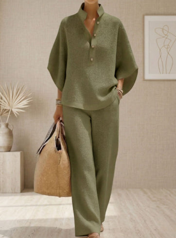 Women's Short-sleeved Suit Summer Loose Pullover Top And Straight-leg Trousers Outfit Clothing NorixaFashion.com
