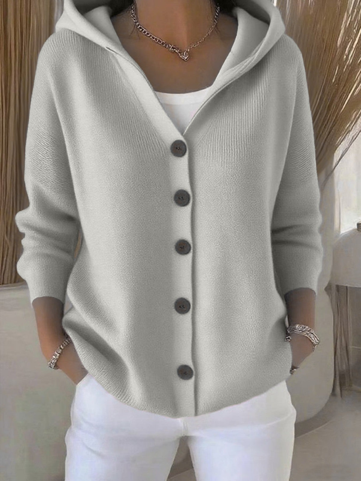 Ins Button Hooded Sweater Fashion Autumn And Winter Knitted Cardigan Casual Commuter Long Sleeve Top Women's Clothing NorixaFashion.com