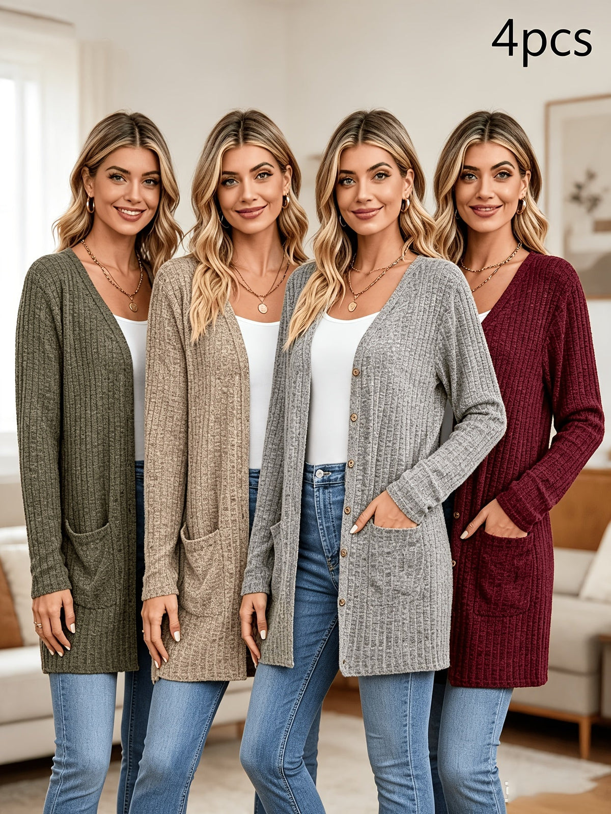 Fall Women's Clothing Sunken Stripe Solid Color Long Sleeve Women's Sweater NorixaFashion.com