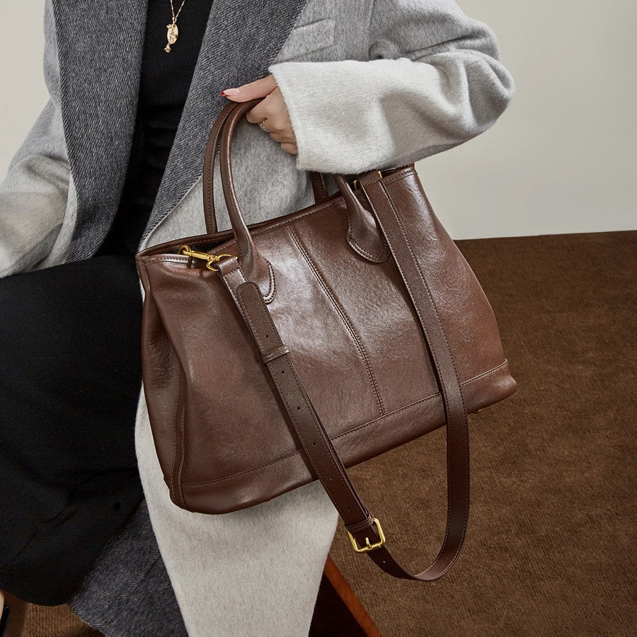 Simple High-Capacity Top-Grain Leather ToteCrossbody Bag For Women LadyShow.Store