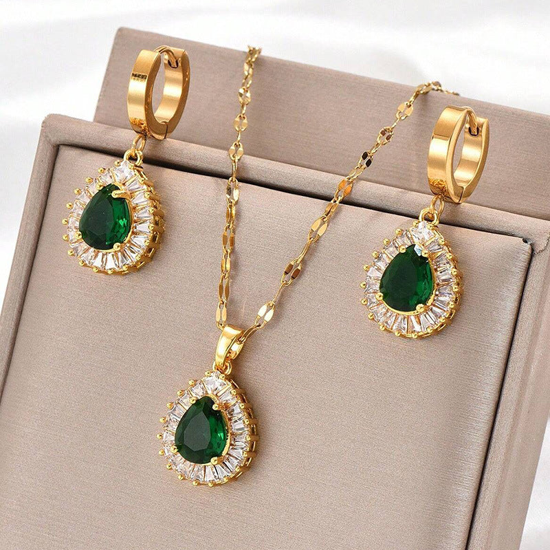 Retro Hong Kong Style Jade White Suit Necklace Earrings All-match Jewelry LadyShow.Store