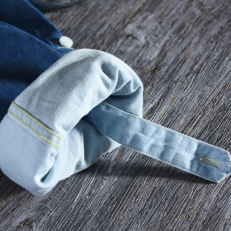Men's Gradient Color Denim Shirt Jacket with Pockets Pi-Mart