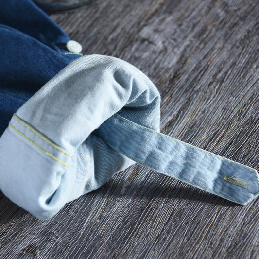 Men's Gradient Color Denim Shirt Jacket with Pockets Pi-Mart