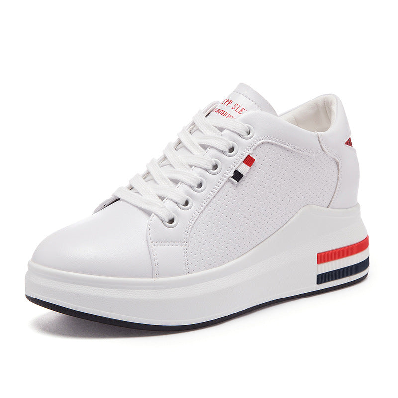 Elevated Sneakers, Versatile Lace-Up White Shoes LadyShow.Store