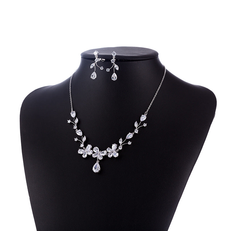 New Bridal Necklace And Earrings Suite Butterfly Zircon LadyShow.Store