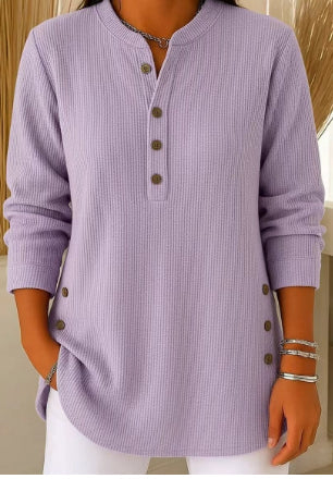 V-neck Buttons Sweater Fashion Casual Solid Color Long-sleeved Tops Women's Blouse T-shirt Clothing NorixaFashion.com